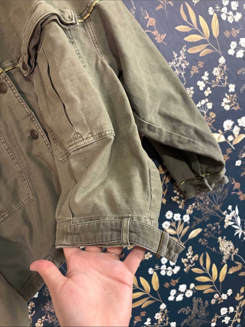 Free People Womens Military Utility Oversized Jacket Khaki Green Button Up M - Picture 5 of 9